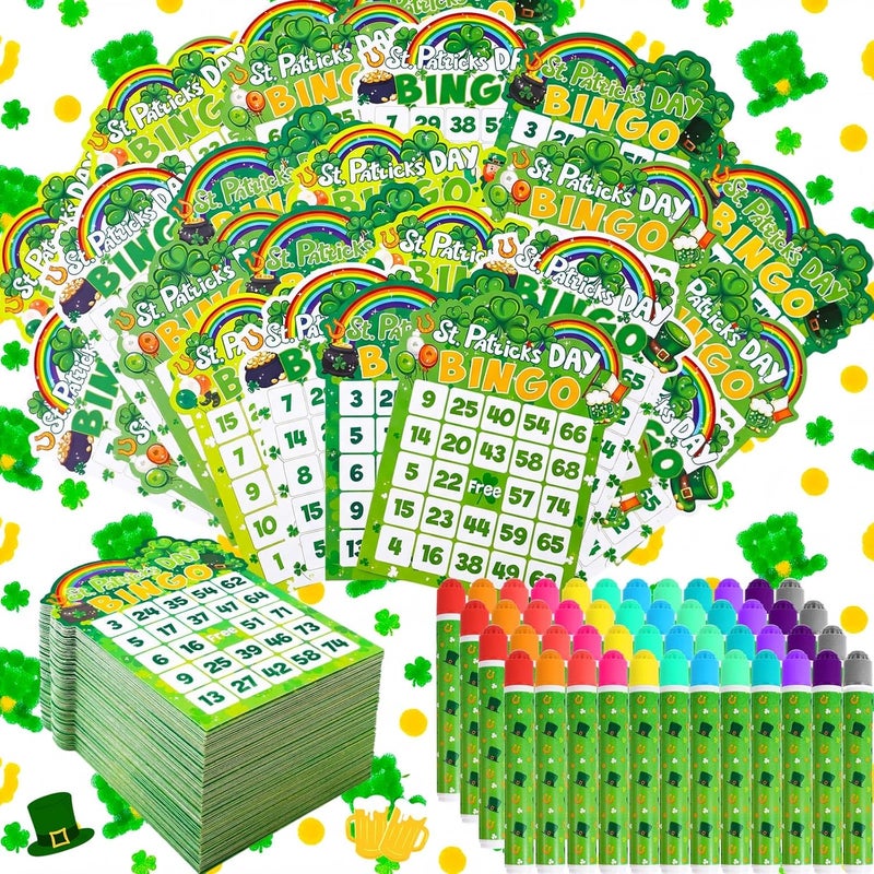 Eersida 192 Pack St. Patrick's Day Bingo Game Cards and 0.4 oz Dot Daubers Set Includes 144 Bingo Cards and 48 Dot Markers Game Supplies Set for Irish Gifts Party Favor Family Casino Night Supplies - Image 1